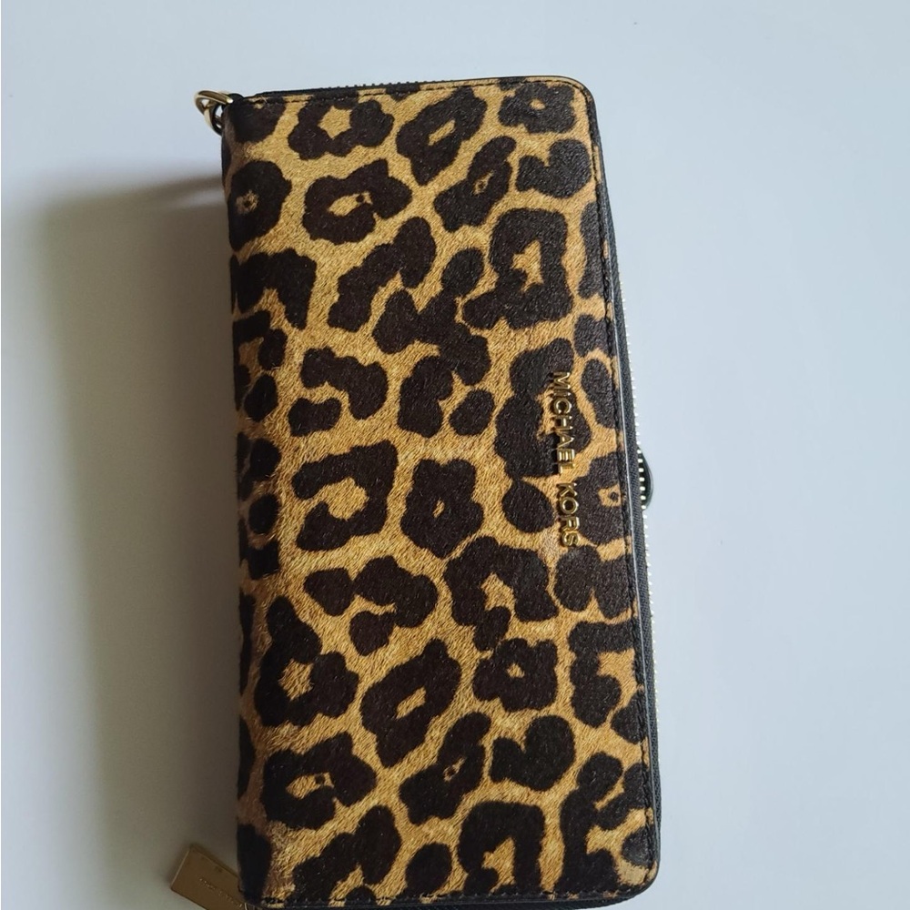 Michael Kors Animal Print Wallet in Black and Tan